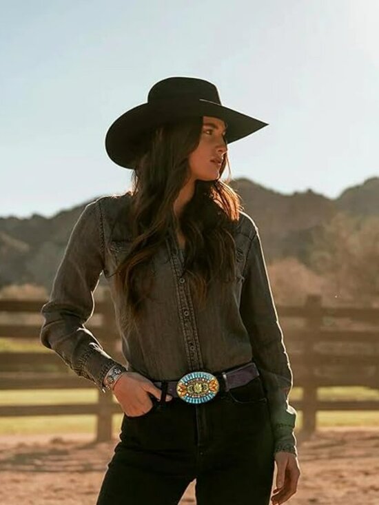 NEW Western Cowboy Hat Men Women‎ Classic Roll Up Fedora Hat with Buckle Belt